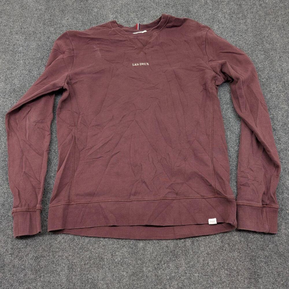 Les Deux Sweatshirt Men's Large Crewneck Burgundy Logo Pullover Long Sleeves